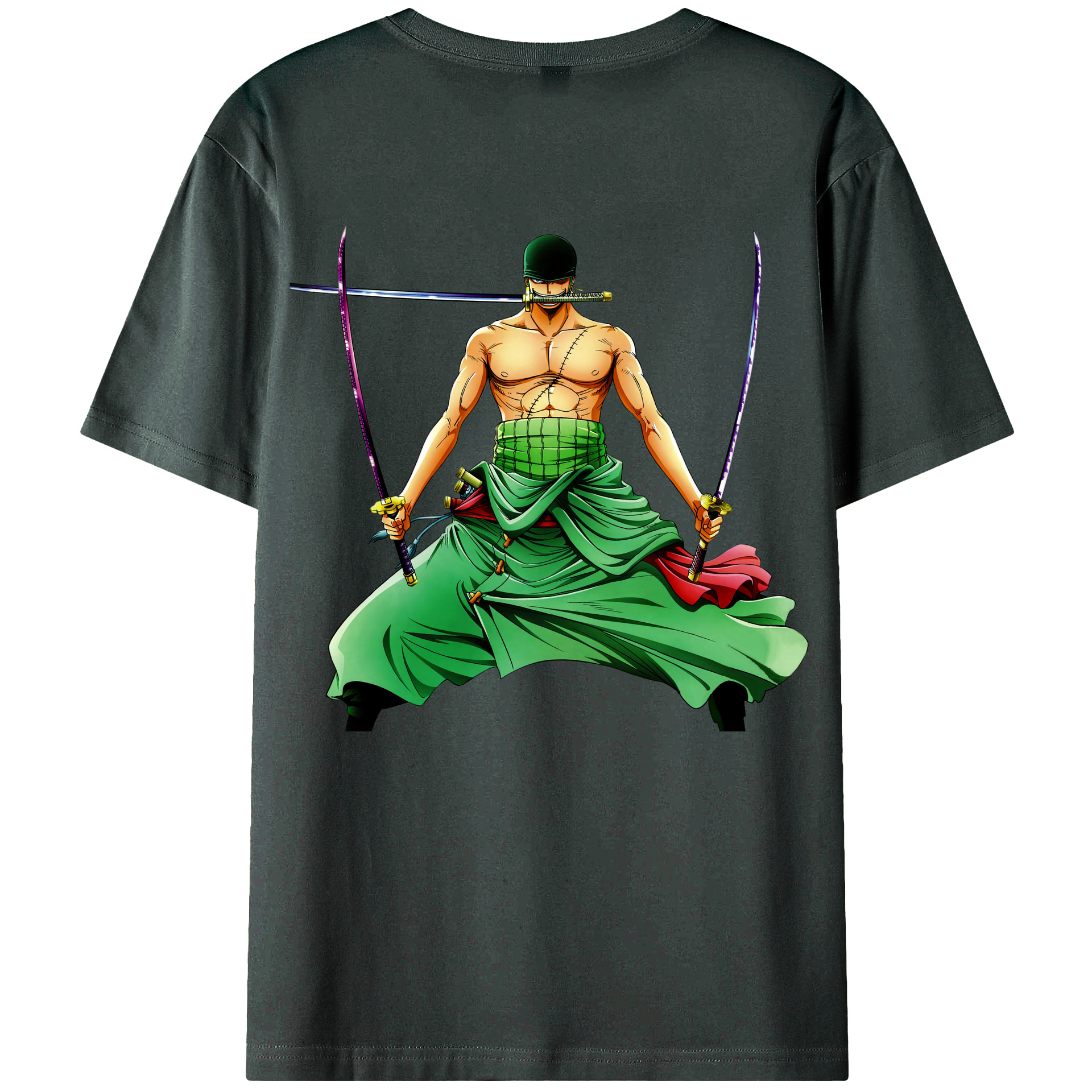 ワンピース ロロノア・ゾロ ONE PIECE Roronoa Zoro 綿100％ メンズ半袖Tシャツ（バックプリント） 通気性